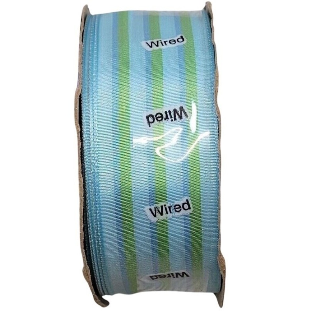 Offray Wired Ribbon 10 Yards Blue Picnic Stripe 1.5 Inch‎ Woven Crafting Trim